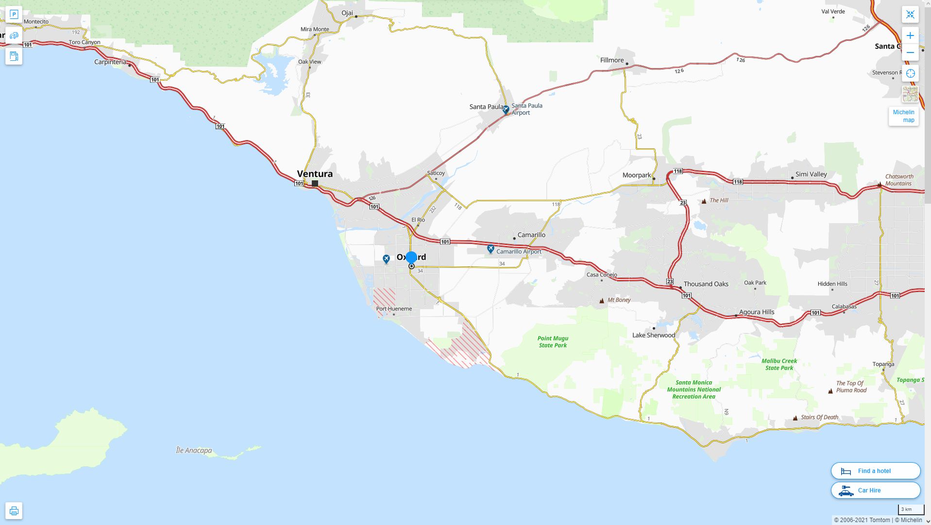 Oxnard California Highway and Road Map